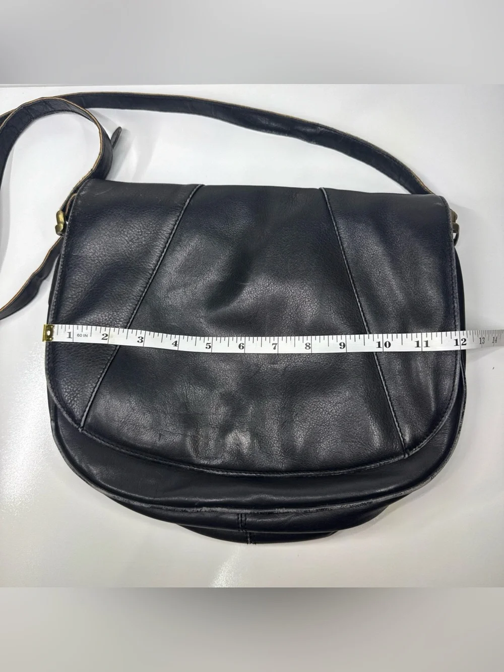 Classic Black Leather Crossbody Saddle Bag by The Bridge